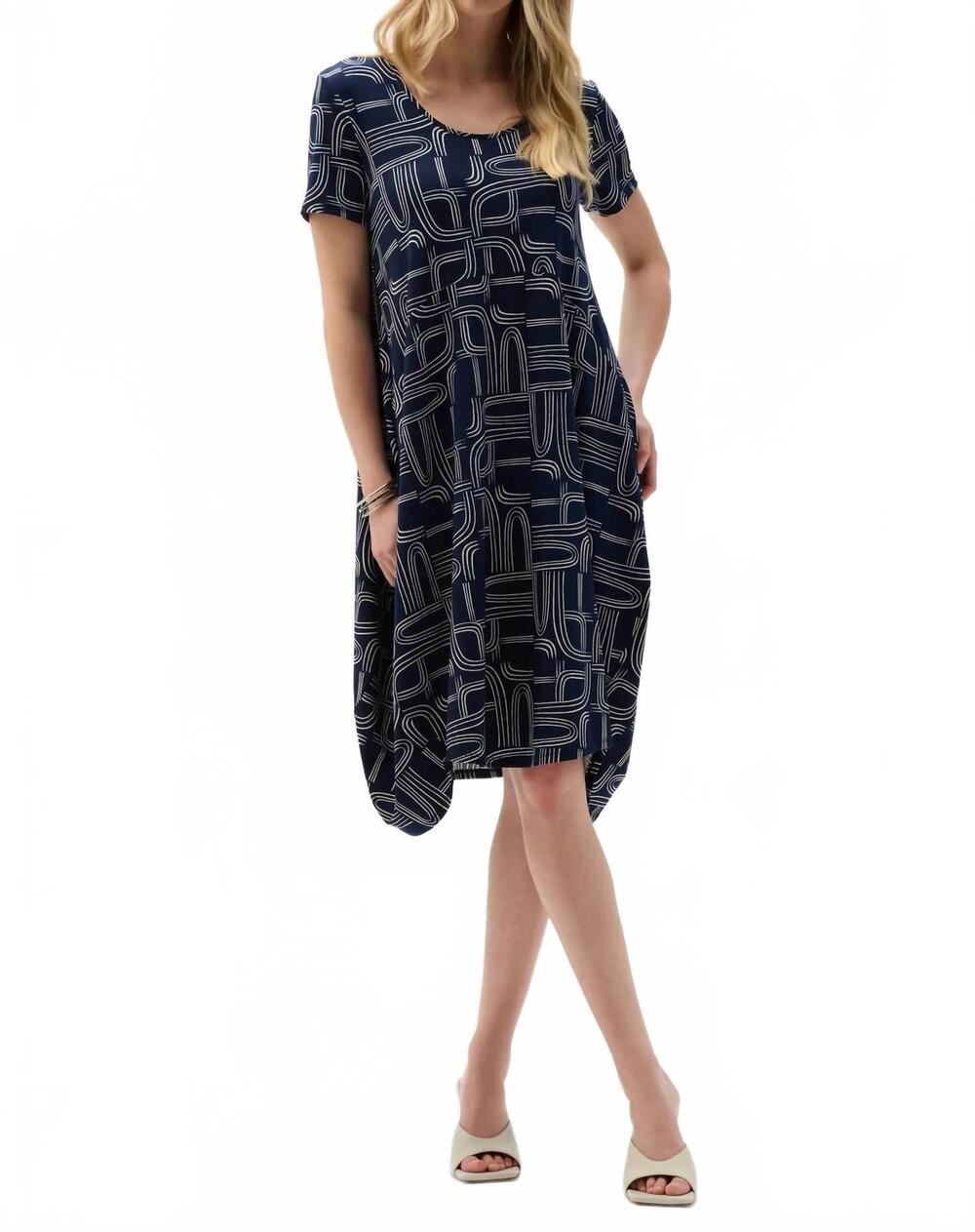 NEW JOSEPH RIBKOFF geometric cocoon dress in midnight blue/moonstone